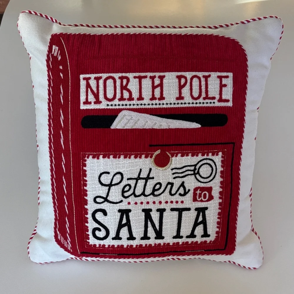 NWOT North Pole Letters to Santa Pillow Christmas Decor Holiday Gift Red White